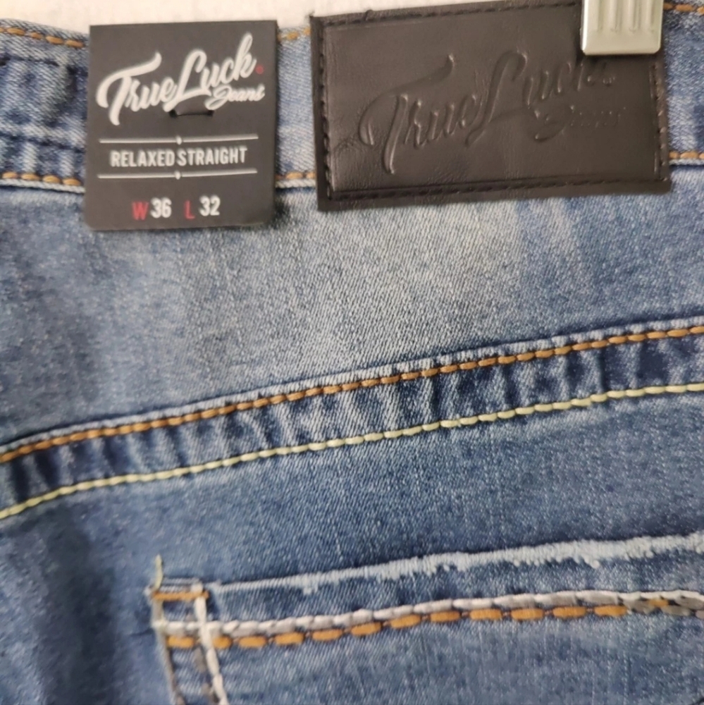 True luck style tl23042630 relaxed straight men jeans Size36x32 Light Stone Blue - Picture 11 of 13